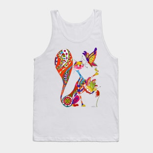 Cat and Two Butterflies Tank Top